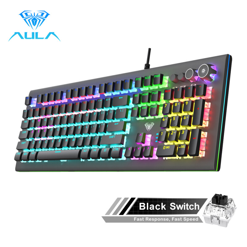 AULA S2096  Mechanical Gaming Keyboard Multimedia Alloy lighting Knob 104 keys Anti-ghost Marco Programming, Backlit keyboard for PC Game Singapore