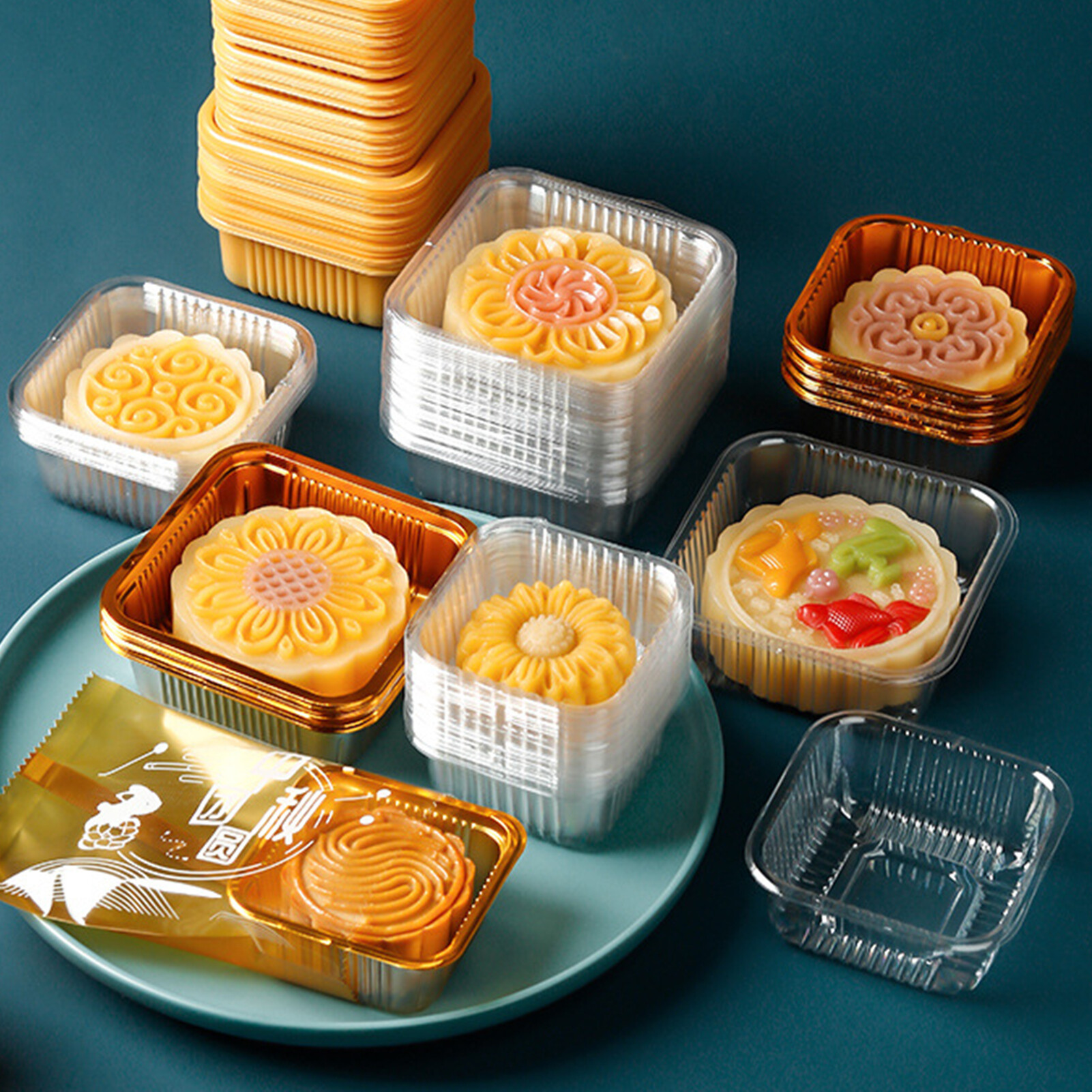 Mandari 100 PCs different sizes cake pan for mooncake food Pan waterproof thickened mooncake packaging box cake container various sizes cake pan supplies