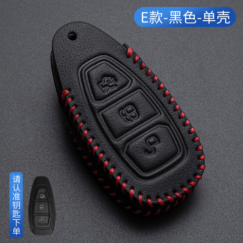 Genuine Leather Smart Folding Flip Car Key Case Cover Shell Keychain for Ford Ranger Wildtrak Ecosport Focus Fiesta Everest Escape Kuga Mondeo Transit Connect Custom Galaxy Tourneo C-Max S-Max Remote Fob Holder Protector