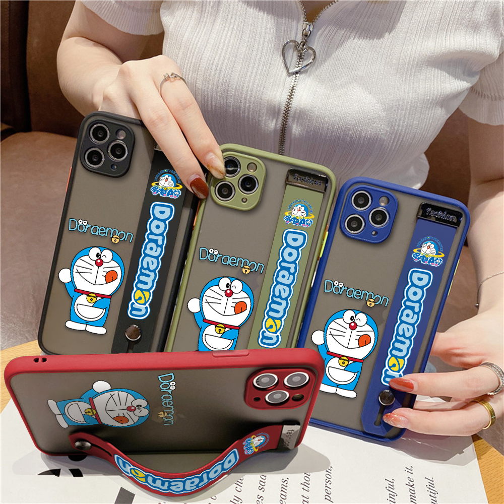 (With Wristband) Hontinga Casing Case For Samsung Galaxy A03 Case Shockproof Cartoon Doraemon Phone Case Soft Edge Full Lens Protection Camera Protector Back Cover Casing Hard Case For Boys For Grils