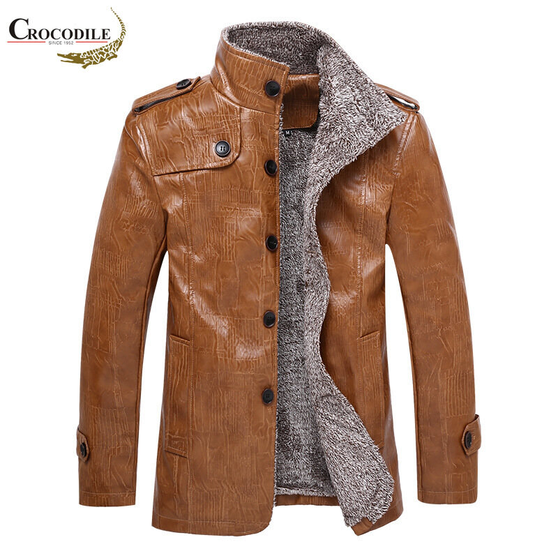 Vintage PU Lapel Leather Mid-length Windbreaker Jacket