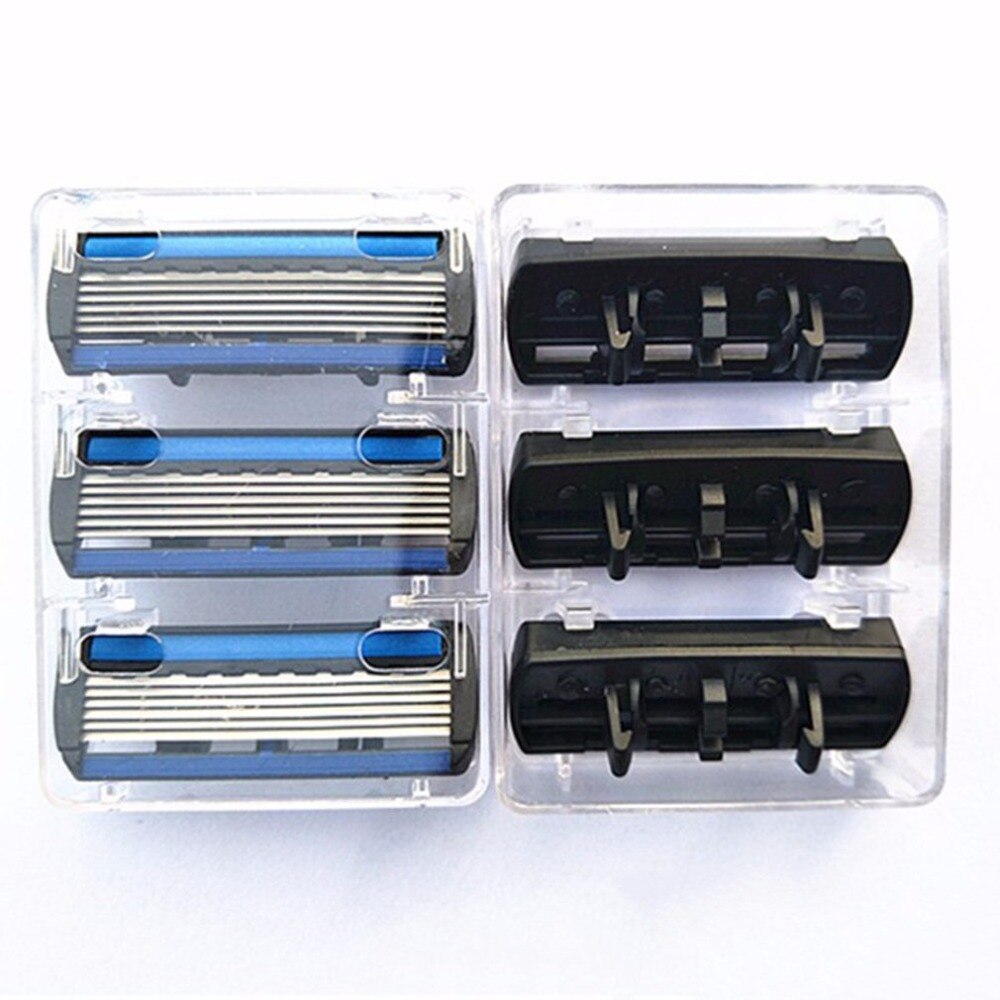 Blue Razor With Case 6-Layers Safety Razor Shaver (1 Razor Holder + 7 Blades Head) Cassette ...