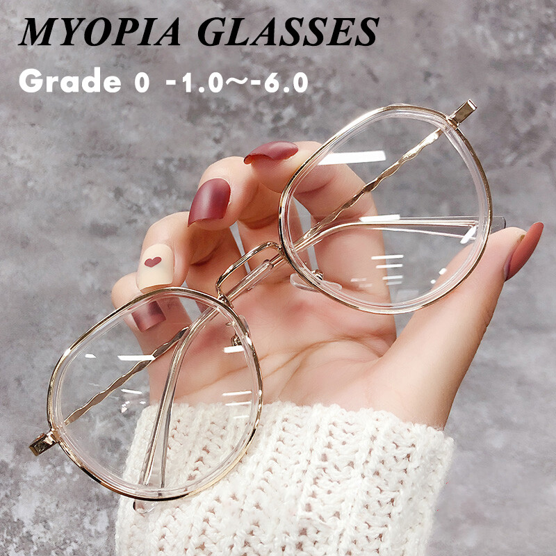 0~-6.0 Finished Myopia Glasses Women Men Anti Blue Light Blocking Metal Frames Computer Eyewear