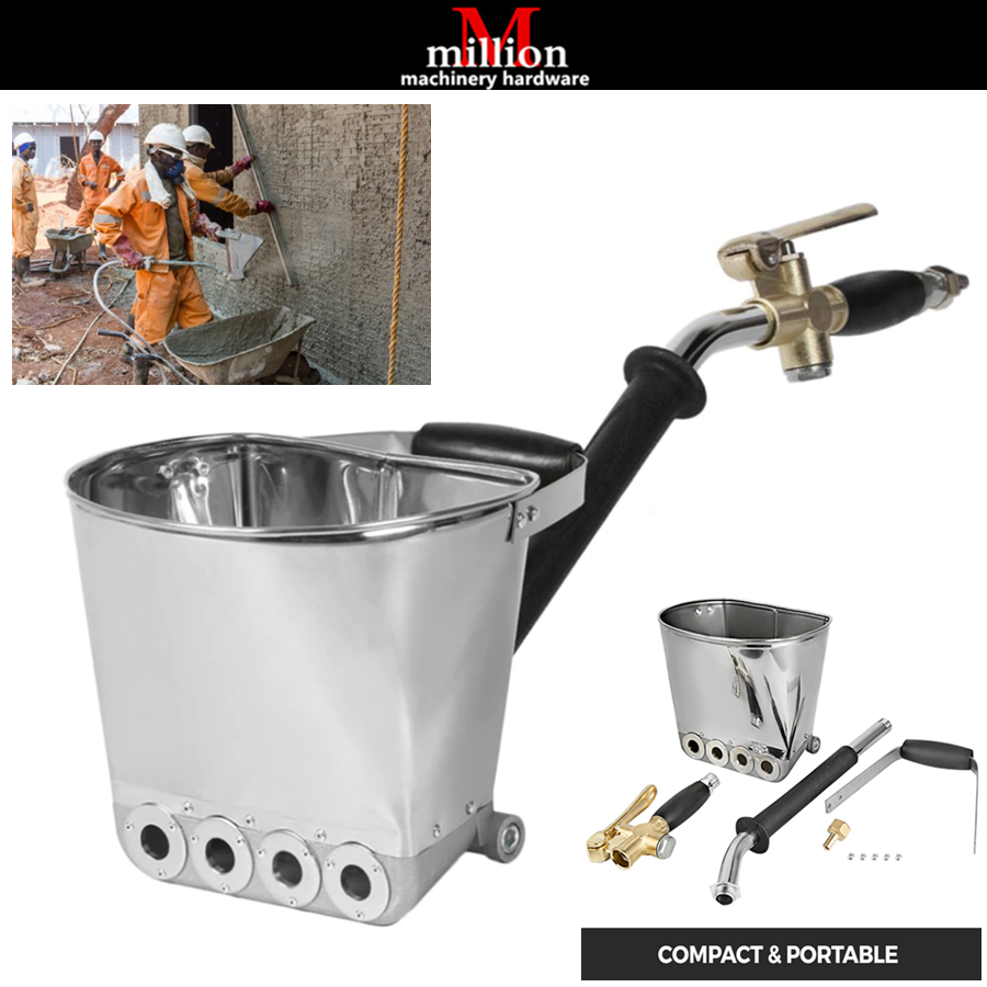millionhardware 4 Jet Mortar Cement Spray Gun With Hopper Bucket