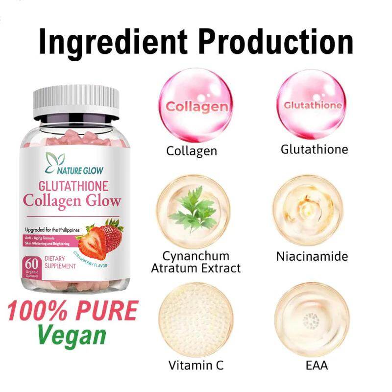 nature glow glutathione collagen glow ingredients NATURE GLOW Collagen Glow Glutathione Whitening Skin Anti-Aging Glutathione  Collagen Gummies main image 1