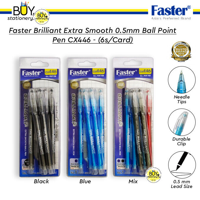 Faster Ball Pen 0.5 Brilliant Ball Pen CX446 -(6/Card) 0.5mm Black