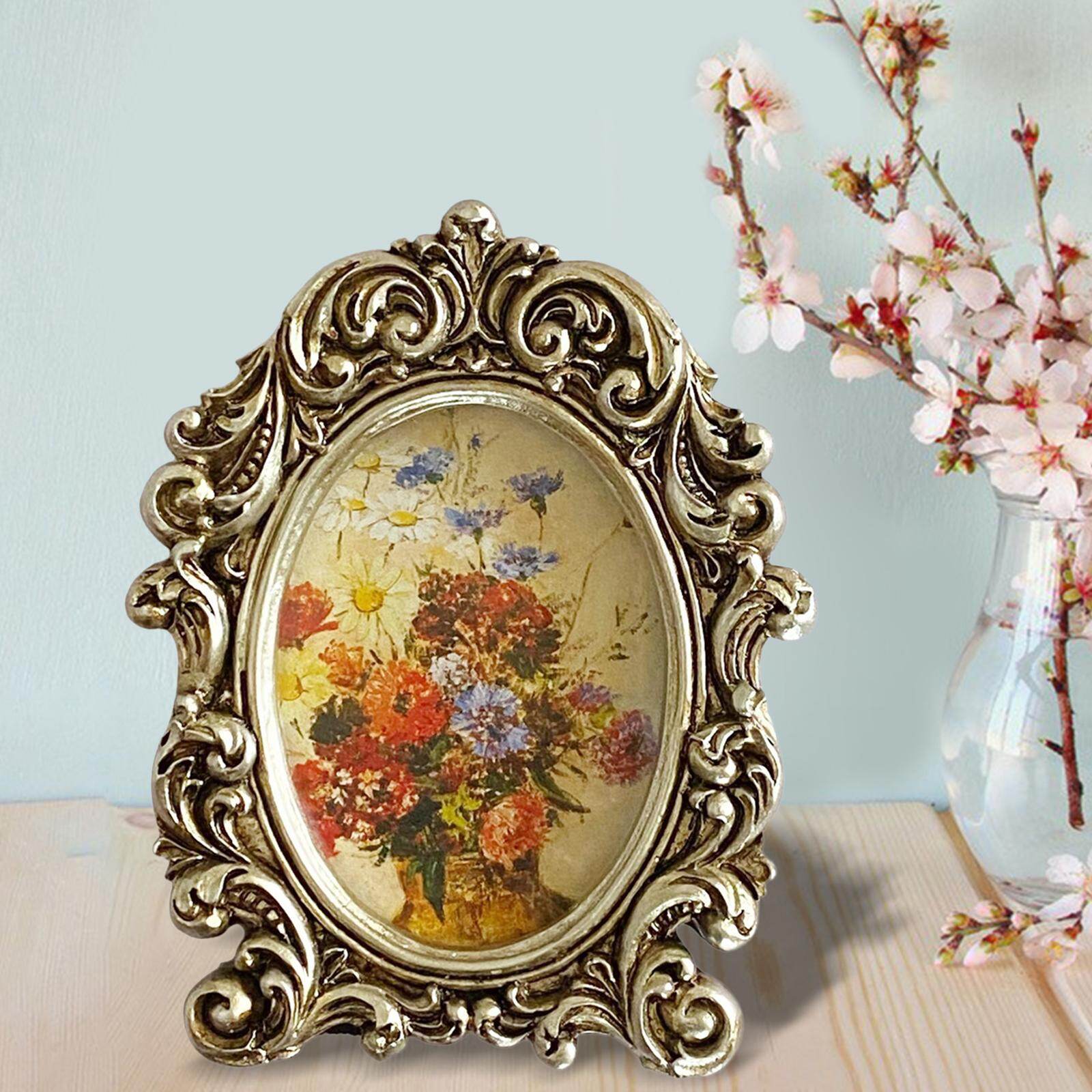 Fityle Hand Carved Floral Photo Frame Photo Holder Decorative Desktop Picture Frame