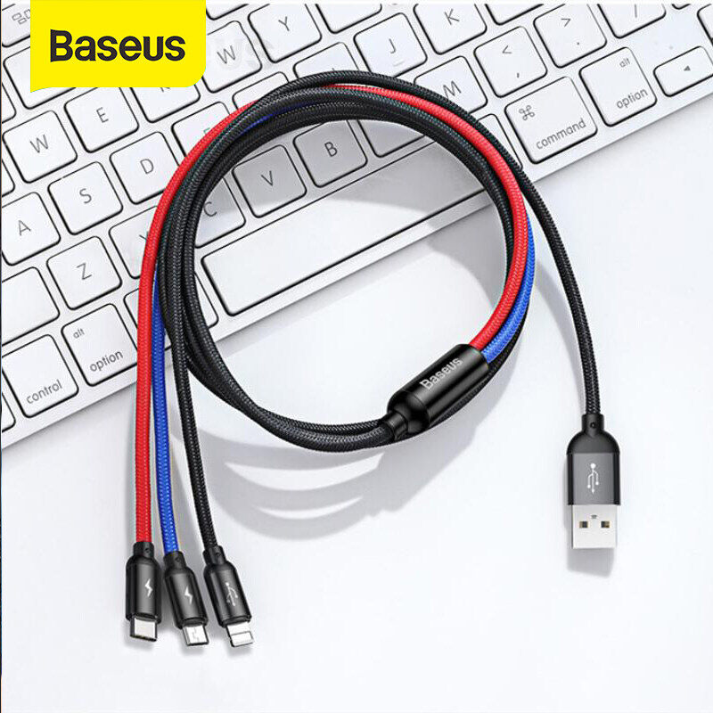 Baseus Bộ Sạc Micro Cáp USB C 3in 1 Loại USB Cho Điện Thoại Di Động Với Bộ Sạc Cáp Cho iPhone 14 13 Pro 7 8 Plus Samsung Huawei Xiaomi Dây Micro Sạc USB