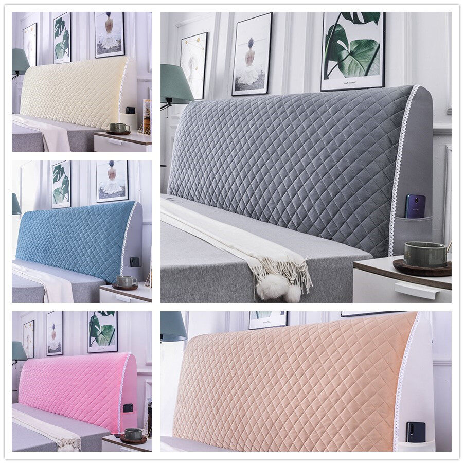 All-inclusive Super Soft Smooth Quilted Head Cover Thicken Velvet Headboard Cover Solid Color Bed Back Dust Protector Cover