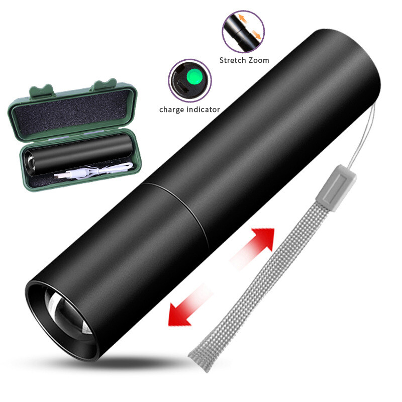 X-TIGER MINI SIZE Flashlight USB Charging Telescopic Flashlight Waterproof Concentrating Light Super Bright Long-range Flashlight Household Outdoor Mini Portable Flashlight