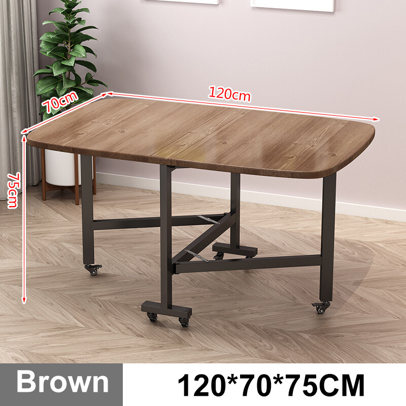 WAROOM【No Need Install】Folding Dining Table With Wheels Movable Foldable Table Moden Home Desk
