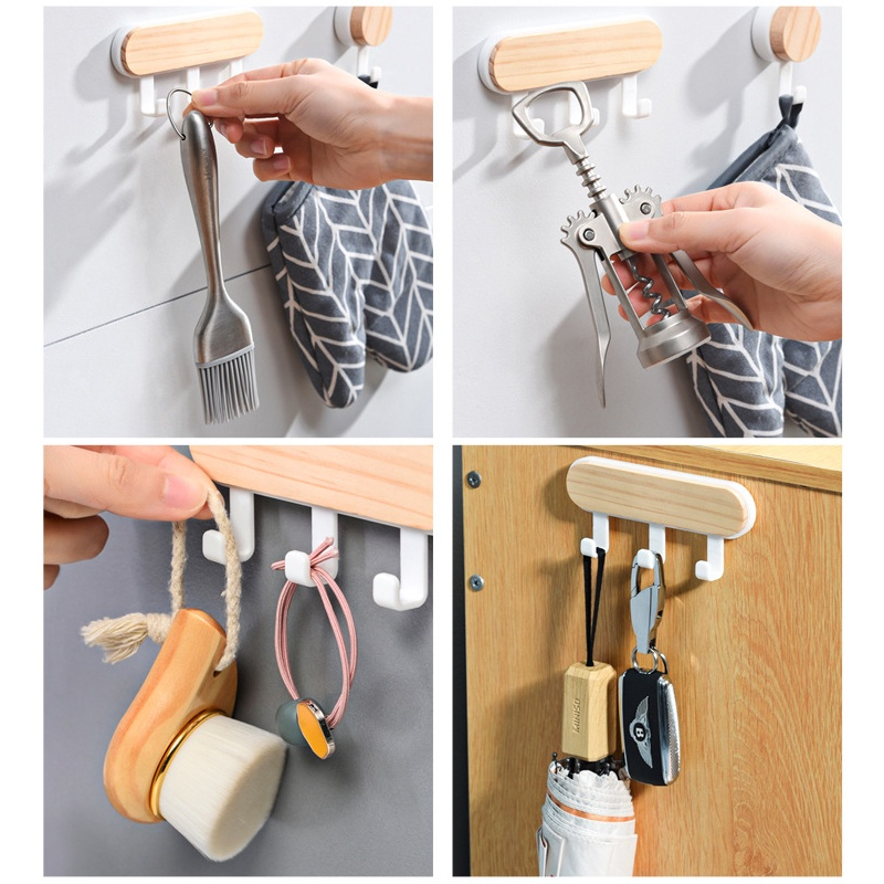 Móc Đầu Tròn Gắn Tường Tự Dính Đa Năng Móc Không Để Lại Dấu Vết Bằng Gỗ Không Đục Lỗ Phụ Kiện Cửa Phòng Tắm Nhà Bếp Chống Nước