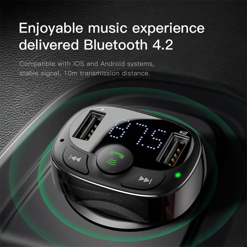 Bộ phát sóng FM Baseus Bộ phát sóng FM Bluetooth Bộ điều hợp radio không dây Bộ phụ kiện trên ô tô với bộ sạc USB kép trên ô tô Máy nghe nhạc MP3 Hỗ trợ thẻ TF / Đĩa USB
