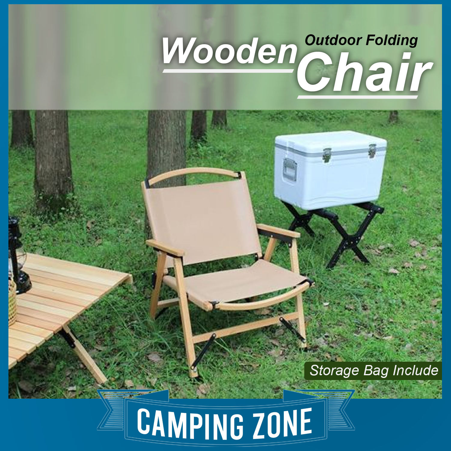 Outdoor Camping Folding Wooden Chair Portable Wood Grain Kermit Chair