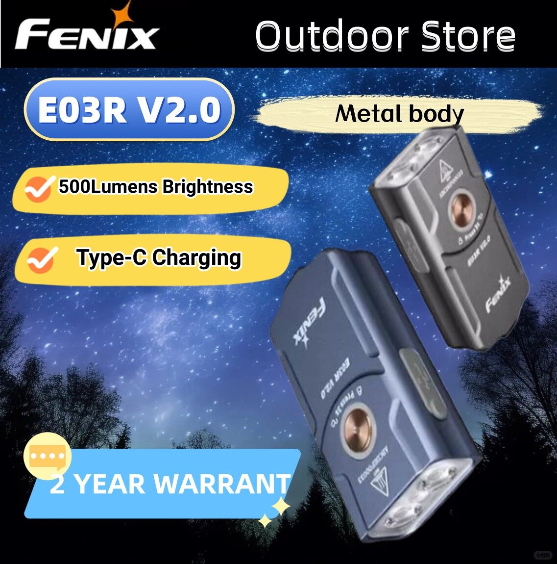 Fenix Torcia Portachiavi E03R V2.0 Blu, Ricaricabile, Leggera, 500 Lumen, 90 M, 30 Ore Massime, Modalità Luce Rossa, Ricarica USB-C, IP66 - View #9