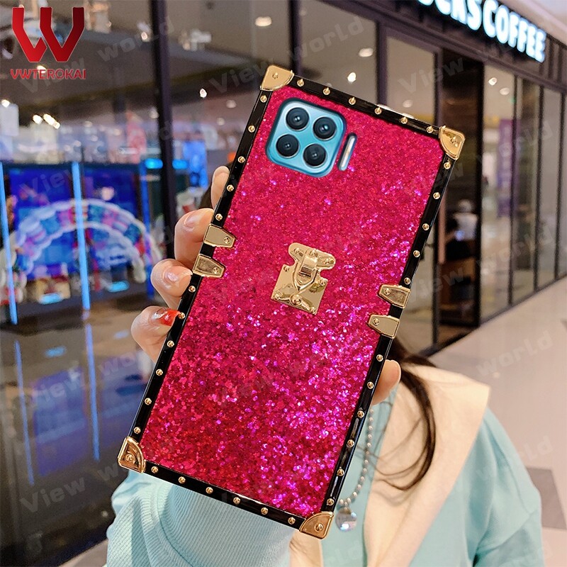 VWTEROKAI Luxury Bling Glitter Diamond Square Case Cover For OPPO F17 /F17 Pro / A93 / Reno 4 Lite Reno 6/Reno 4F Soft Silicone Lady lovely Back Cover Case For OPPO F17 / F17 Pro / A93 / Reno 4 Lite / Reno 4F Phone Case