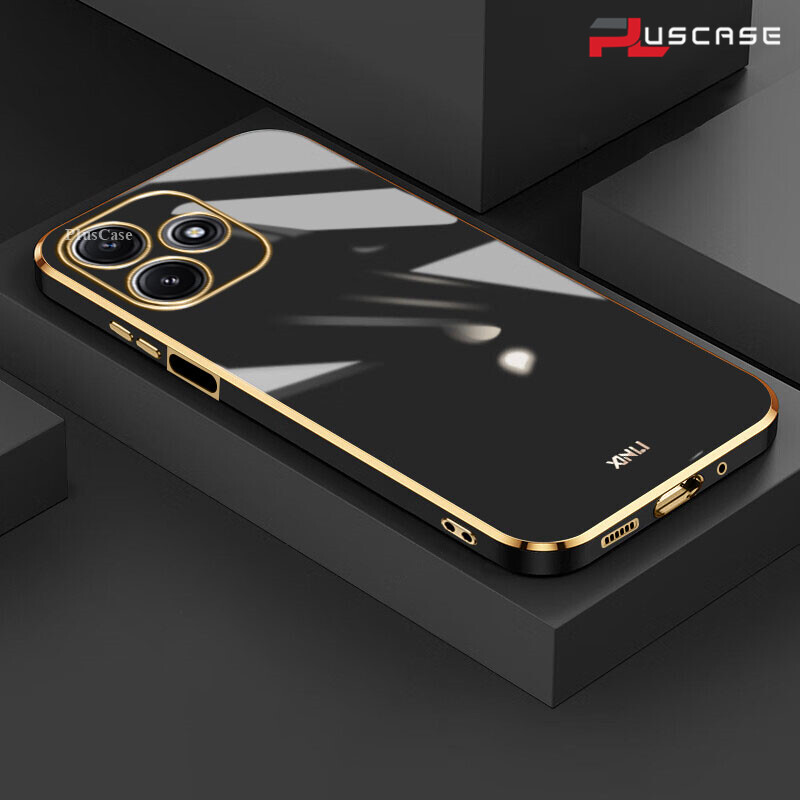 PlusCase for Xiaomi Redmi 12 5G 6D Plating Soft Case Lens Protector Square Frame Silicone Glossy Shockproof Phone Back Cover