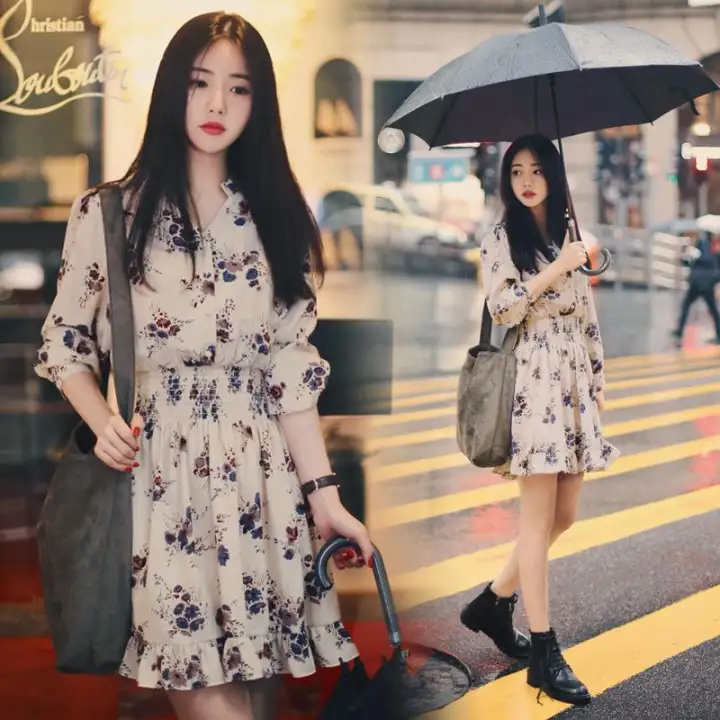 Women Floral Print Summer Dress 2019 Long Sleeve Casual Chiffon