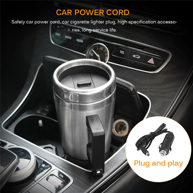 Cốc Inox Xe Hơi 12V 500ML Ấm Đun Nước Cốc Cà Phê Du Lịch Ấm Đun Nước Giữ Ấm Ô Tô Điện Cầm Tay Với Cáp Sạc