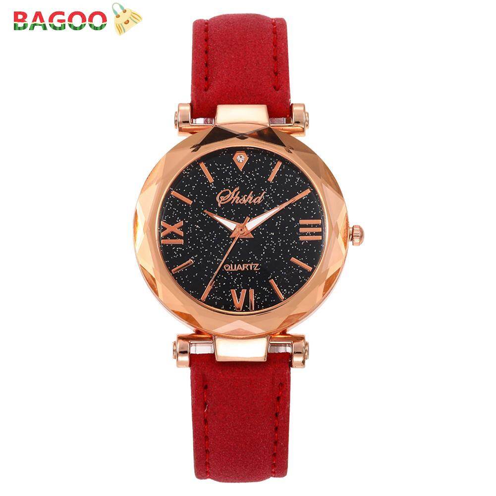 BAGOO PU Leather Strap Quartz Watch Women Star Sky Round Dial Wristwatch Gift Fashion 2021