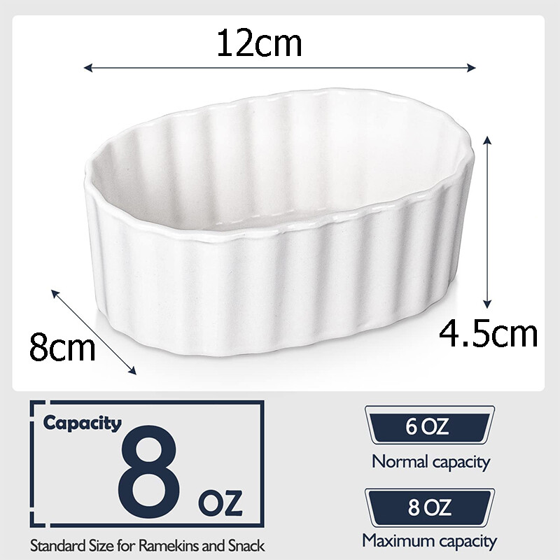 DAFIFY Porcelain Ramekins Bowls for Baking Souffle Pudding Dessert Dishes 12cm