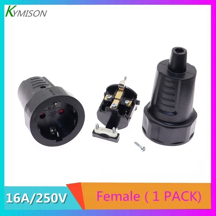 EU Germany Rewirable AC Power Plug/Socket, 16A 250V Multifunction DIY Adaptor, PVC Flame Retardant Female/Male Connector