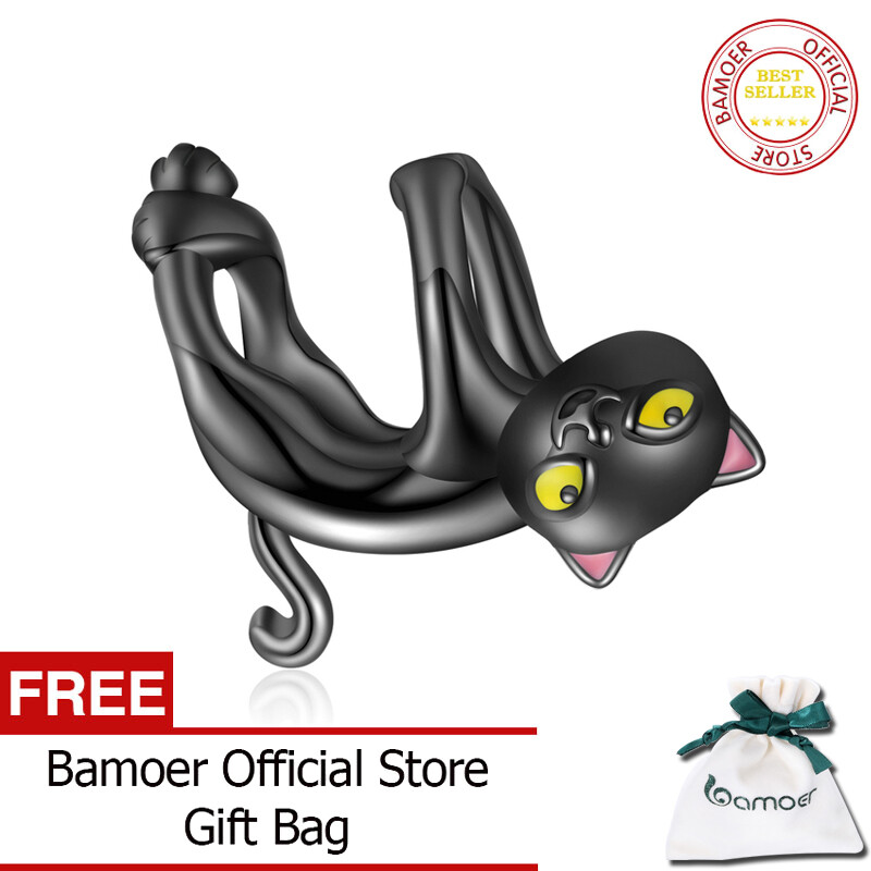 Bamoer cute black cat bead fit orignal bracelet & bangle 925 sterling silver lovely cat charm fashion jewelry bsc520
