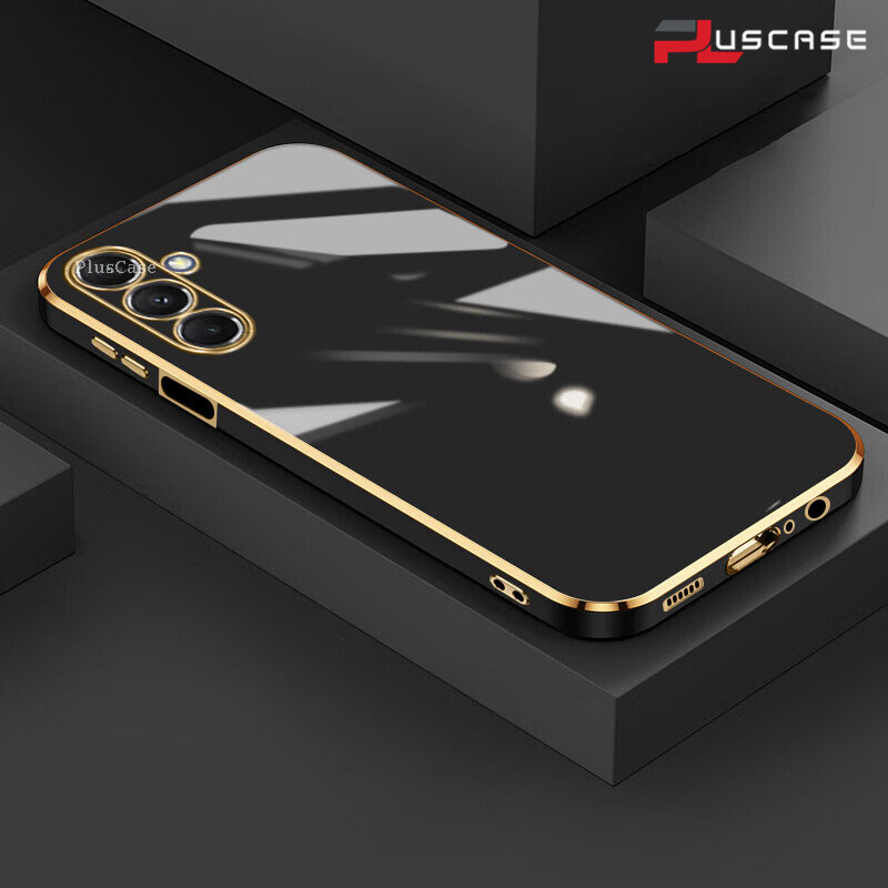 PlusCase for Samsung Galaxy M34 5G 6D Plating Soft Case Lens Protector Square Frame Silicone Glossy Shockproof Phone Back Cover