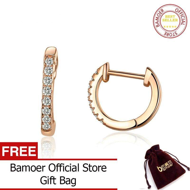 BAMOER ของแท้925เงินสเตอร์ลิงรอบวงกลมต่างหูแบบห่วงสำหรับผู้หญิงทองคำสีกุหลาบสีต่างหูเงินสเตอร์ลิงเครื่องประดับของขวัญ SCE498
