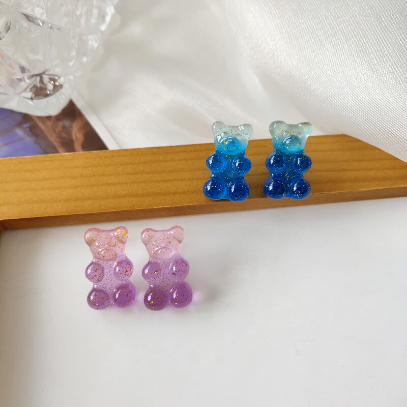 Fashion Jewelry Shop Korean Resin Earrings Female Transparent Bear Drop Earring Student Gradient Color Acrylic Accessories