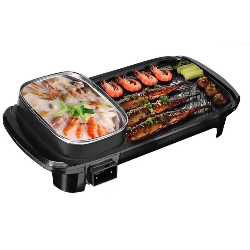 Electric Large Korean Pan Grill BBQ Grill Nonstick Pan with Shabu Shabu