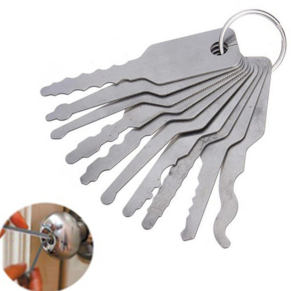 Farfi 10 Pcs Keys Lock Pick Set for Double Sided Car Lock Opener Auto Locksmith Tool