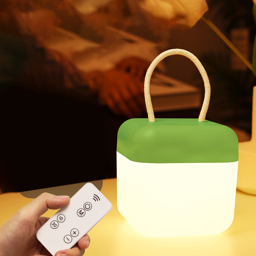Vimite Smart Remote Control Small Night Light 3-Color Soft Light Flicker Dimming Illumination Plastic LED Bedside Lamp With Handle Rope Bedroom Light