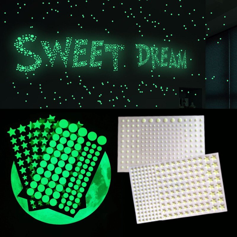 Approx 200pcs/set Bubble Luminous Stars Dots Wall Sticker Glow In The Dark Bedroom Decoration Glow In The Round Dot Dark Star Stickers Luminous Vinyl Wall Stickers Fluorescent Stickers