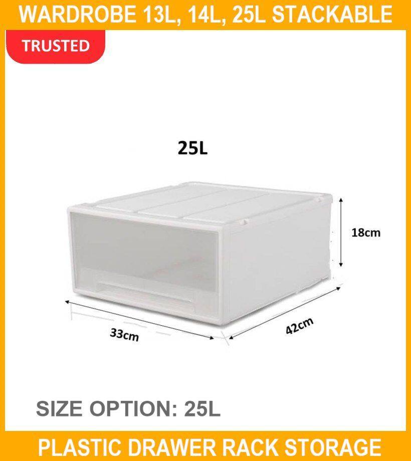 Wardrobe 13l, 14l, 25l Stackable Plastic Wardrobe Drawer Rack Storage