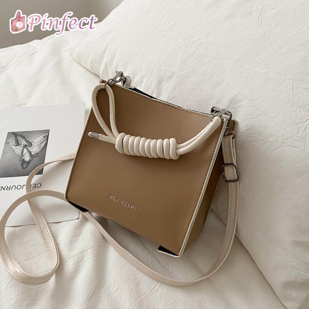 [Pinfect] Fashion Vintage Elegant Simple Hit Color Shoulder Bag Women Large Capacity Crossbody Satchel PU Leather Telephone Line Messenger Pouch Handbag