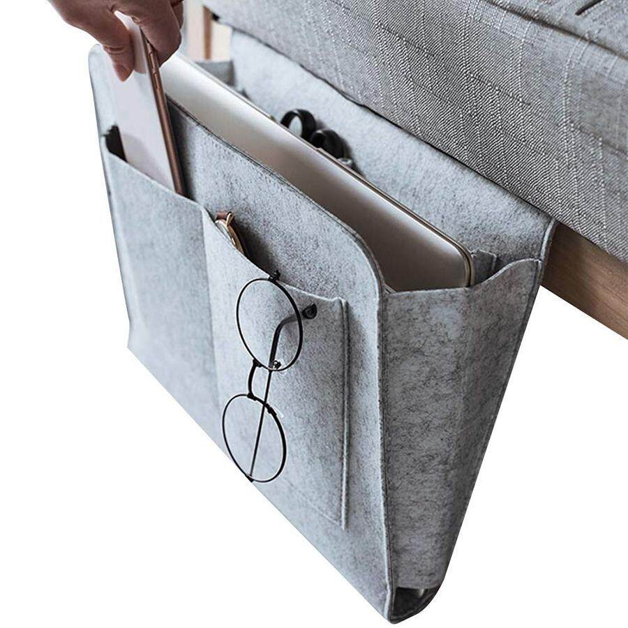 Upgraded Thick Bedside Caddy Hanging Storage Organized Bed Sofa Storage Organizer Nightstand With Pocket For Tv Remote Control Phones Magazines Tablets Accessories Grey Lazada