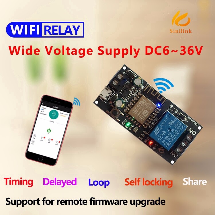 Sinilink WIFI mobile phone remote control relay module DC5v or DC6V~36V smart home phone APP ESP-12F