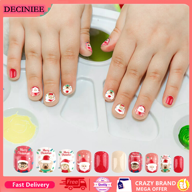5 Set Christmas Series Kids False Nail Snow Deer Pattern Press On Nails Fake Nails Happy Halloween DIY Nail Art Manicure Decor