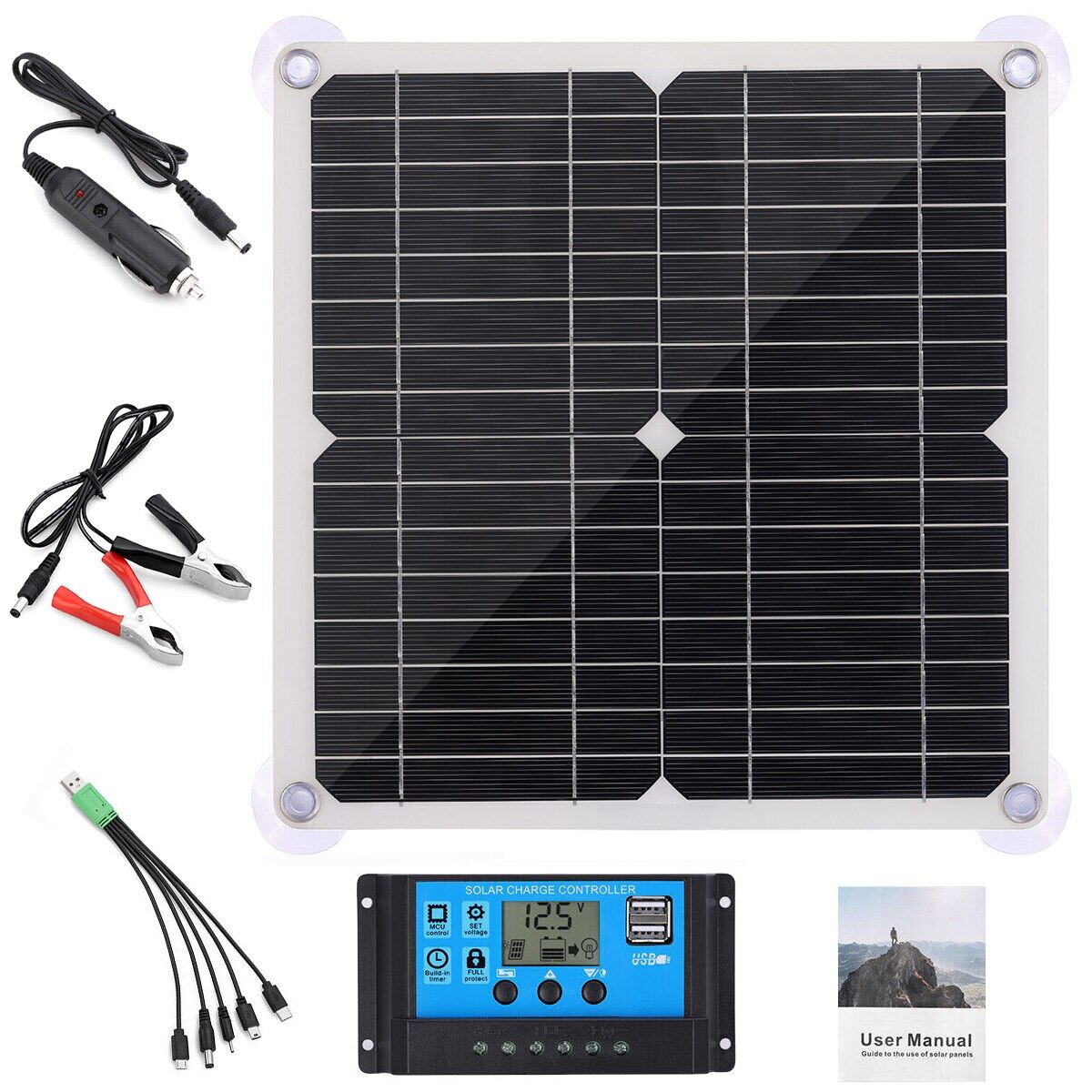 12V Car Battery Solar Panel Kit Solar Charger Portable Flexible Sun