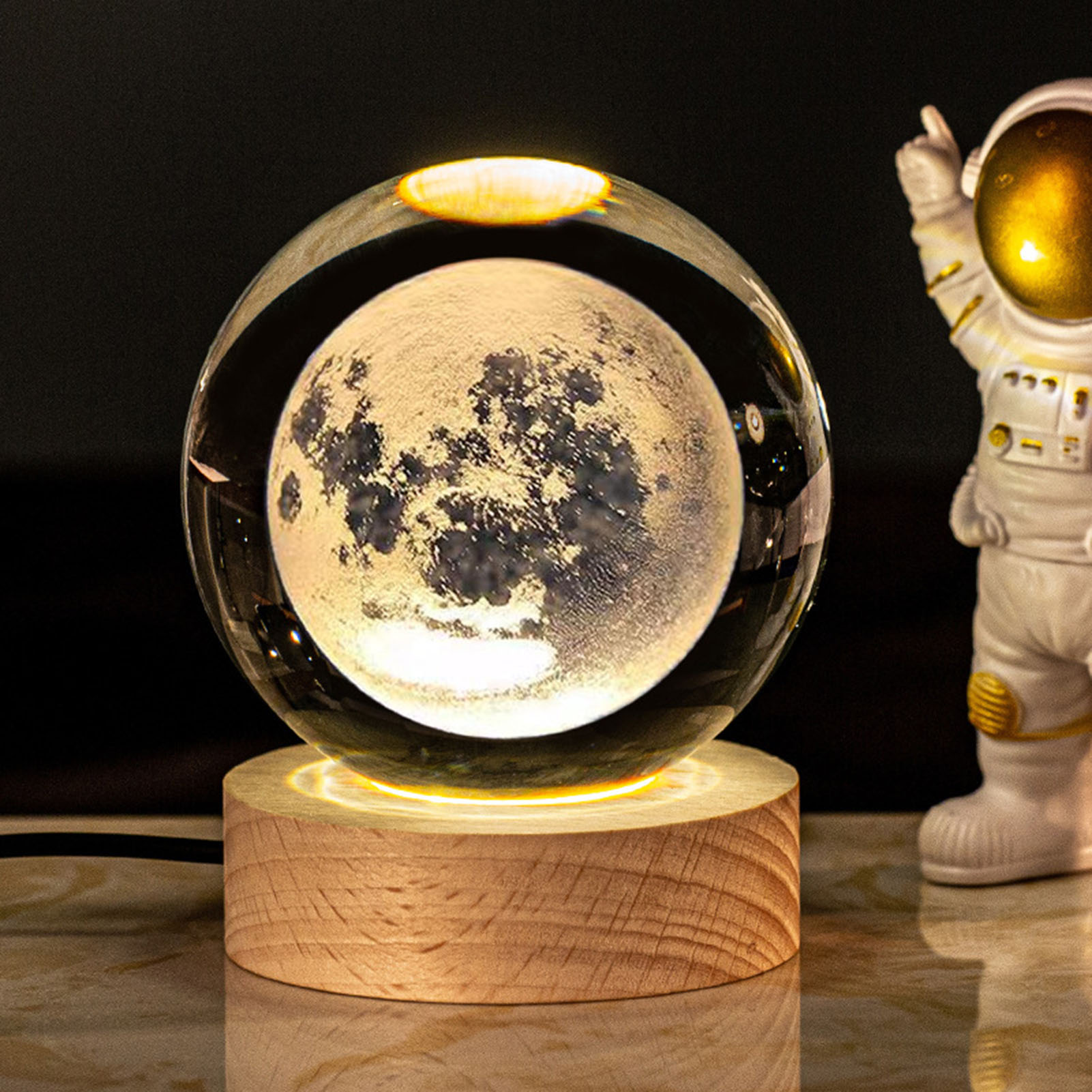 Luminous 3D Solar System Crystal Ball 6cm Base Crystal Decorative Desk Figurines Birthday Christmas Astronomy Gifts for Kids
