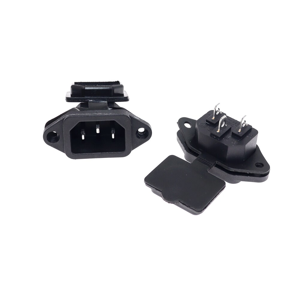 2 chiếc ổ cắm nguồn AC đầu vào IEC320 C14 ổ cắm màu đen + Vỏ bọc chống thấm nước cao su 10A 250V