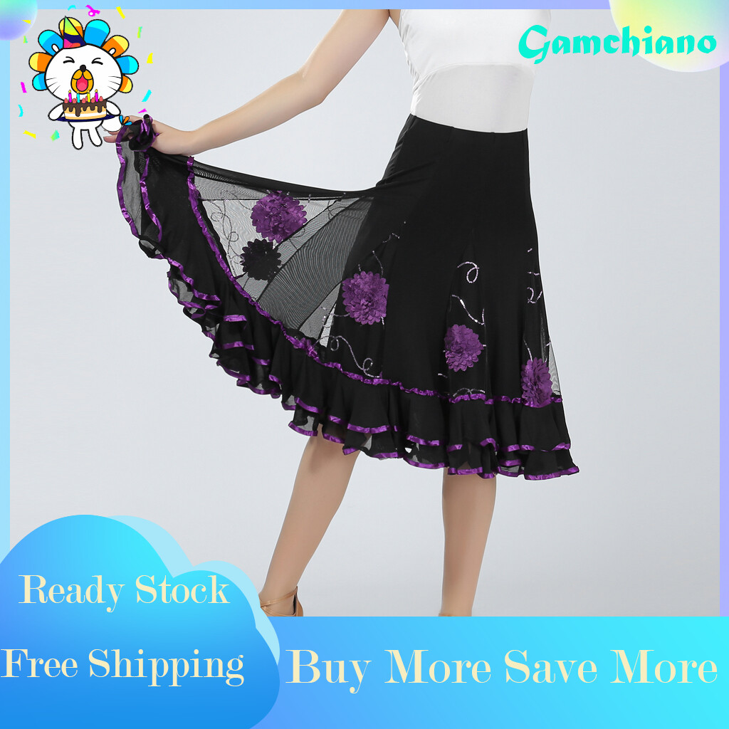 gamchiano Flamenco Ballroom Waltz Dance Big Swing Skirt Sequined Modern Costume