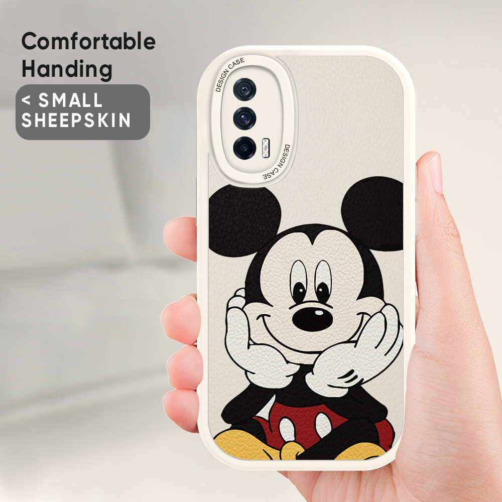 Jizetin Leather Casing For Xiaomi Redmi Note 7 Note 7 Pro Note 8 Note 8 Pro Handphone Casing Slim Skin Feeling Cartoon Micky Mouse Leather Back Casing Soft Silicone PU Leather Cover Phone Case