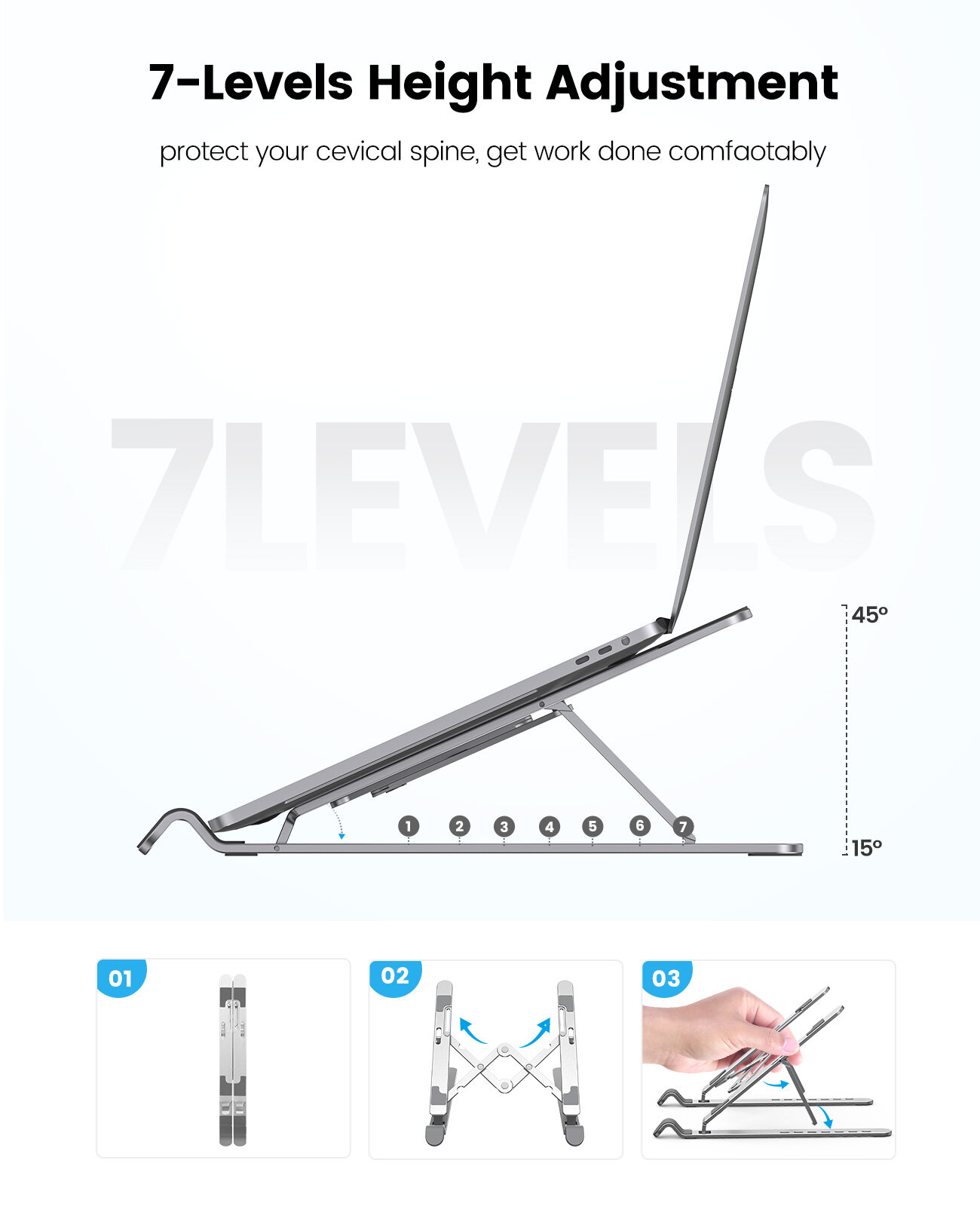 ORICO Foldable Laptop Stand Holder Riser Portable Adjustable Aluminum Notebook Stand Computer Stand 7 Angles for MacBook Tablets