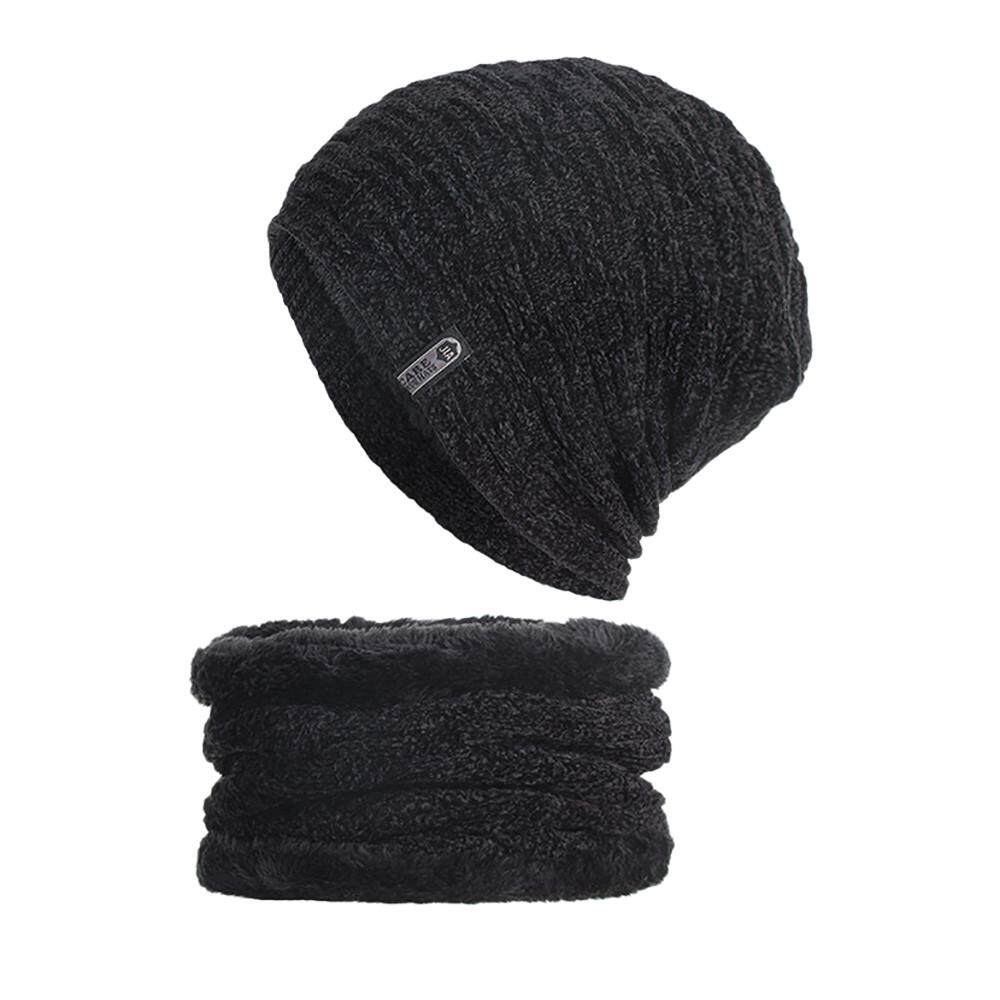 2-Pieces Winter Beanie Hat Scarf Set Warm Knit Hat Thick Knit Skull Cap Beanie