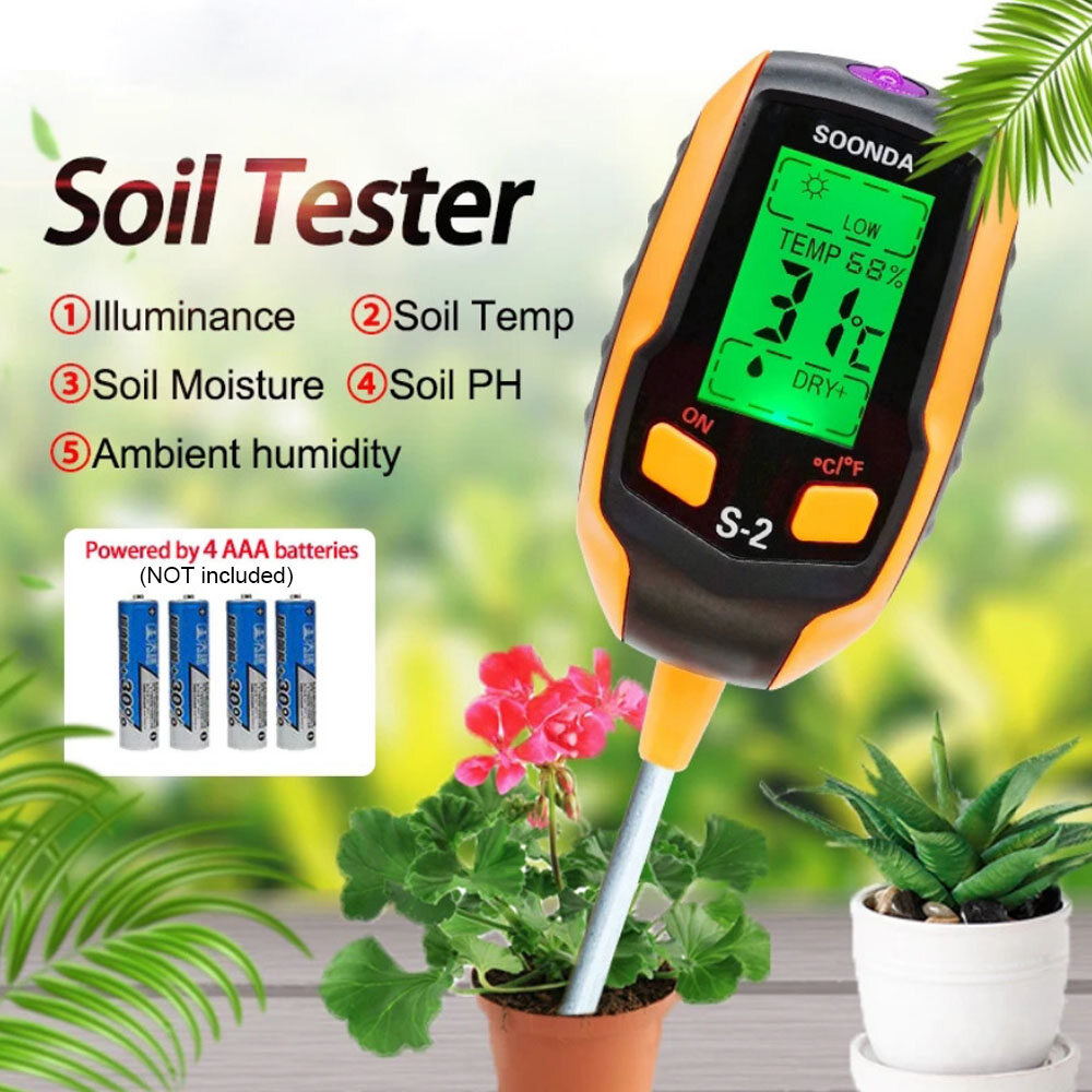 Smart Sensor 4-in-1 Soil Tester Multifunctional Soil Detector Moisture Meter pH Meter Temperature Moisture Sunlight Intensity PH Tester