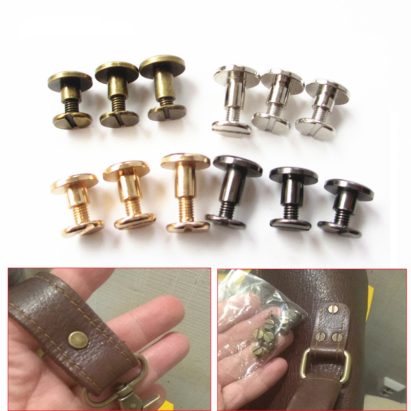 Jk3u  10Sets Leather Tool Belt Leather Screws Copper Rivets Double Cap Studs Decorative Metal Craft Double Sided Flat Head
