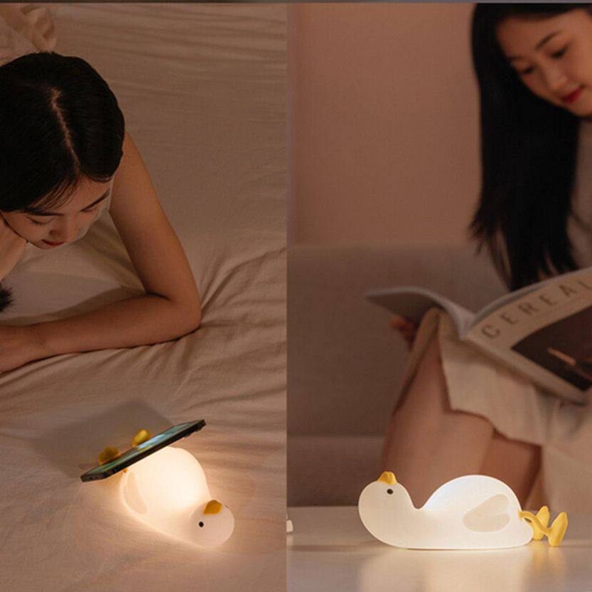 New Cute LED Lying Duck Silicone Nightlight USB Charging Bedside Bedroom and Sleeping Nightlight with Sleeping Table Lamp Birthday Gift