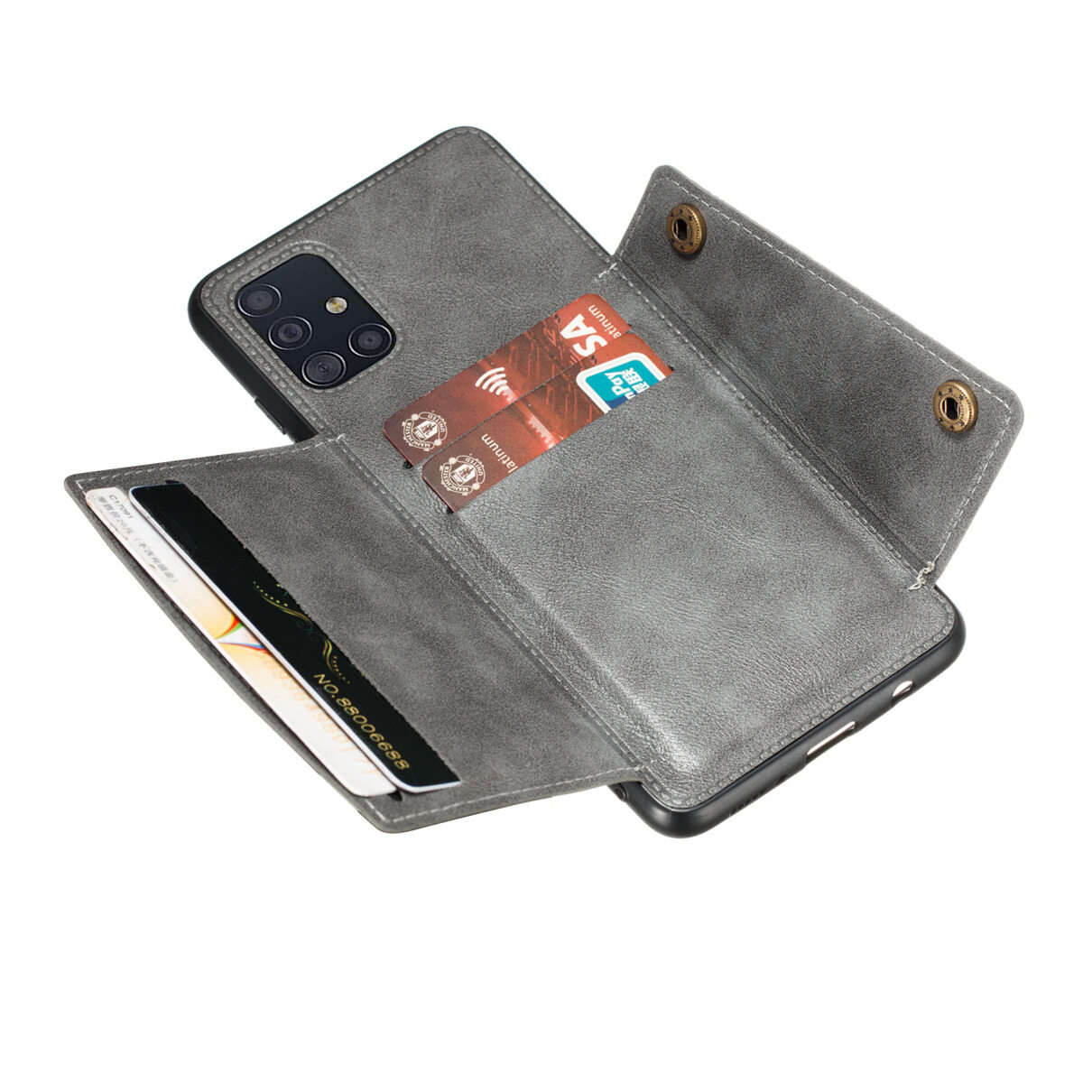 Cho Samsung A31 da trường hợp nhiều Folio lật Bìa Wallet trở lại trường hợp vỏ, có thể làm việc với gắn trên xe hơi, ẩn thẻ tín dụng ID khe giữ, retro nút kim loại clasp, đứng hỗ trợ